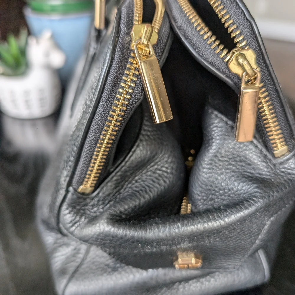 Tory Burch Black Leather Tote with Gold Accents - Picture 6 of 11